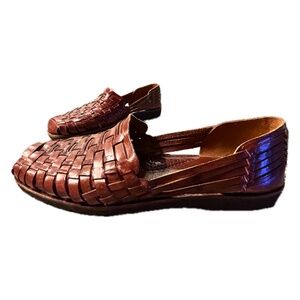 Nordstrom Hand Woven Chestnut Brown Leather Braided Sandals Mens Sz 10.5